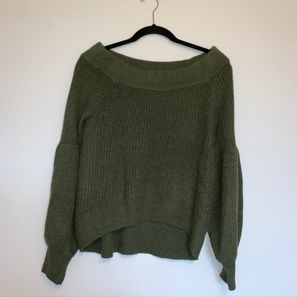 B.Original Dark Green Off-the-shoulder Sweater